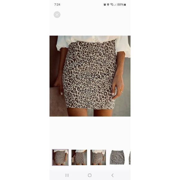 Small Wish List Jeans Cream Brown Muted Color Mini Skirt Stretch Bodycon Leopard - Picture 1 of 4